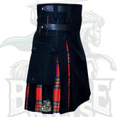 Scottish Handmade Hybrid Utility Black Cotton & Royal Stewart Tartan Kilt for Men – A Royal Fusion of Heritage and Strength by BattleOfKilts